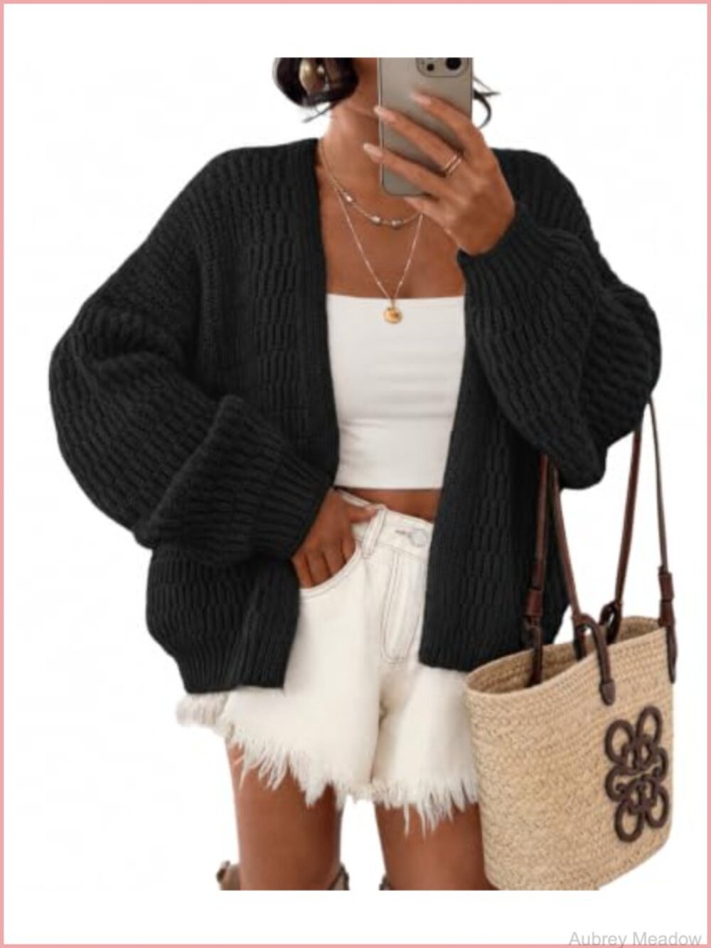 Chunky Knit Open Front Cardigan Sweater Heavyweight Long Sleeve